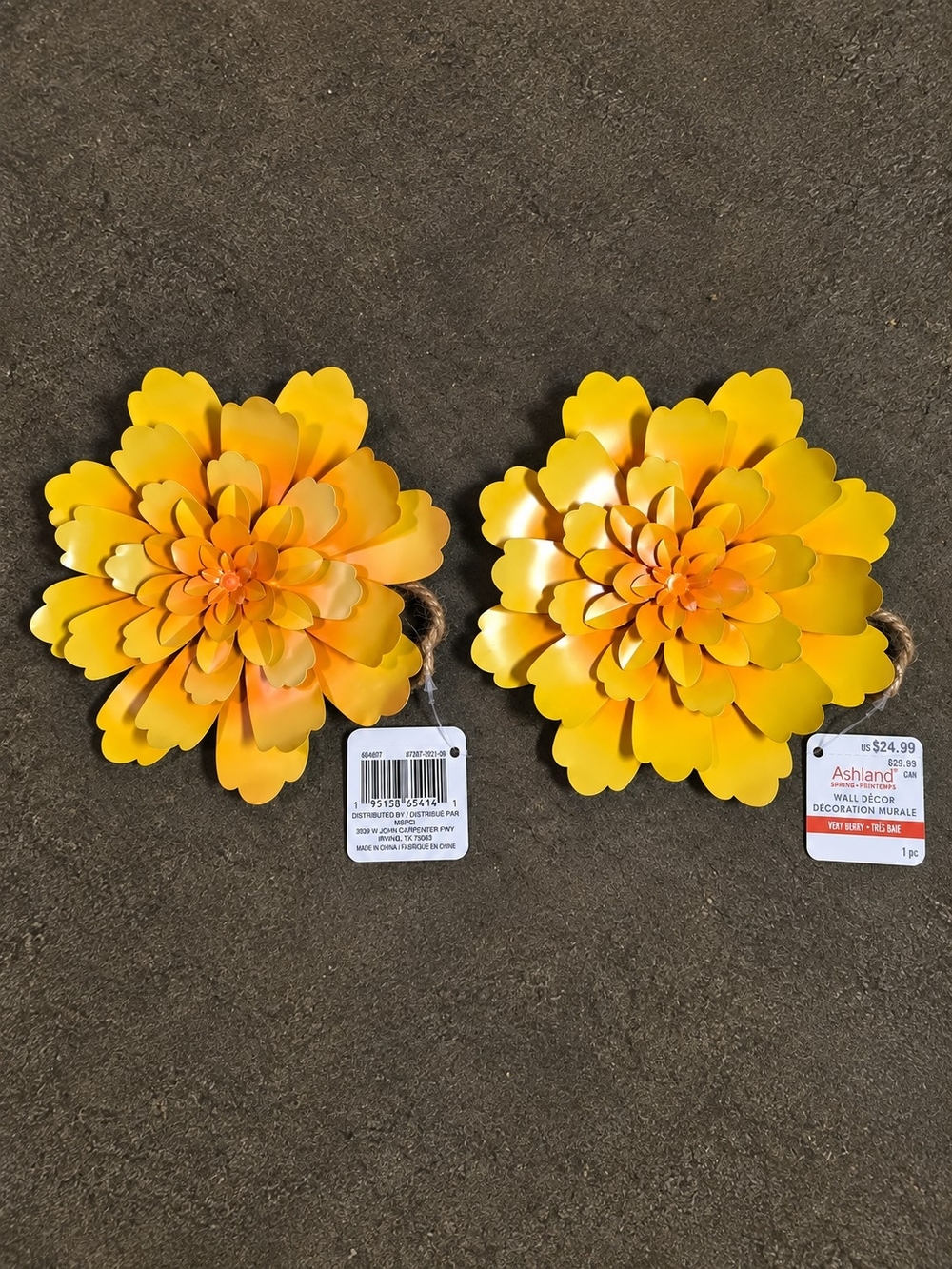 Ashland Bright Yellow Metal Floral Wall Pair